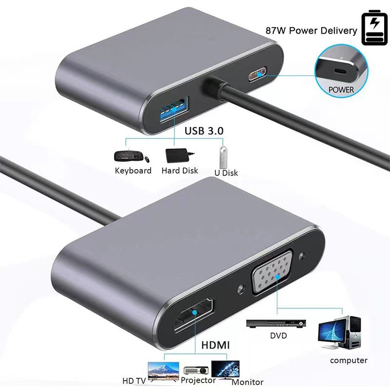 USB-C 4 in 1 HDMI, VGA USB 3.0 & PD Converter / Adapter