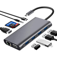 Load image into Gallery viewer, USB-C 11 in 1 converter adapter with RJ45