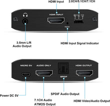 Load image into Gallery viewer, HDMI2.0b To HDMI2.0b + HDMI Audio7.1 HDCP2.2 4k 60HZ