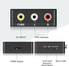 Load image into Gallery viewer, 1080P Mini RCA Composite CVBS AV to HDMI Video Audio Converter Adapter Supporting PAL/NTSC with USB Charge Cable