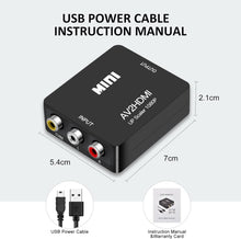 Load image into Gallery viewer, 1080P Mini RCA Composite CVBS AV to HDMI Video Audio Converter Adapter Supporting PAL/NTSC with USB Charge Cable