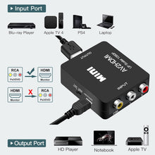 Load image into Gallery viewer, 1080P Mini RCA Composite CVBS AV to HDMI Video Audio Converter Adapter Supporting PAL/NTSC with USB Charge Cable