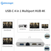 Load image into Gallery viewer, USB-C 4 in 1 Multiport HUB 4K HDMI output, USB 3.0, 100W PD Charging &amp; Gigabit Ethernet, Compatible with Mac, Windows and all other USB-C Devices, Phones etc.