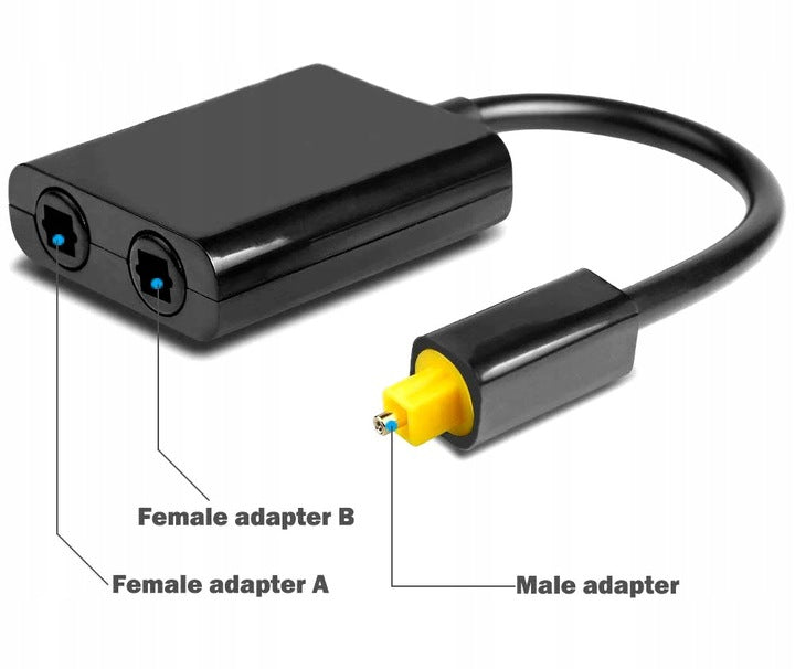 Digital Toslink Fiber Optical Splitter 1 in 2 Out Audio Adapter Cable