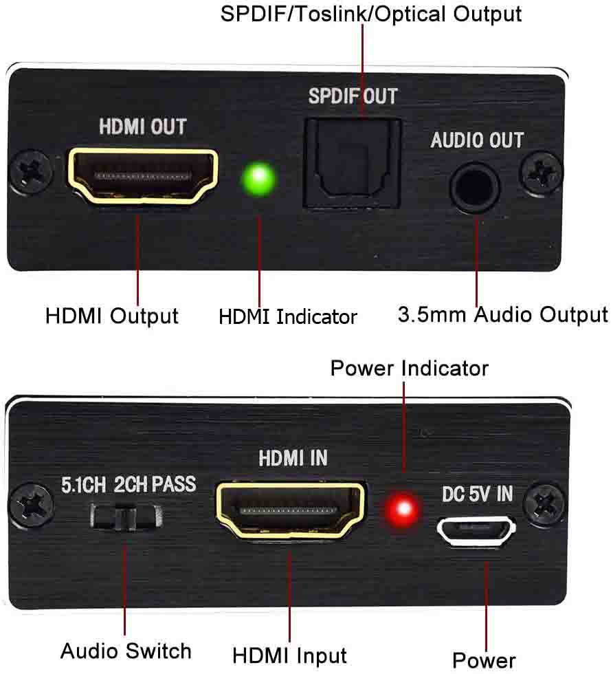 4Kx2K HDMI Audio Extractor HDMI to HDMI Optical Toslink SPDIF Converter Adapter